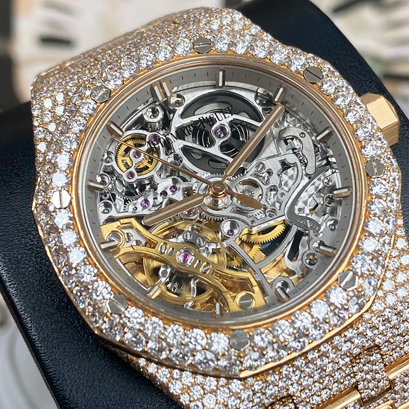 Audemars Piguet Custom Diamond Setting Royal Oak 37mm 15467OR Openworked Dial Pre-Owned - Gotham Trading
