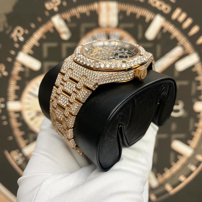 Audemars Piguet Custom Diamond Setting Royal Oak 37mm 15467OR Openworked Dial Pre-Owned - Gotham Trading