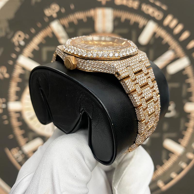 Audemars Piguet Custom Diamond Setting Royal Oak 37mm 15467OR Openworked Dial Pre-Owned - Gotham Trading