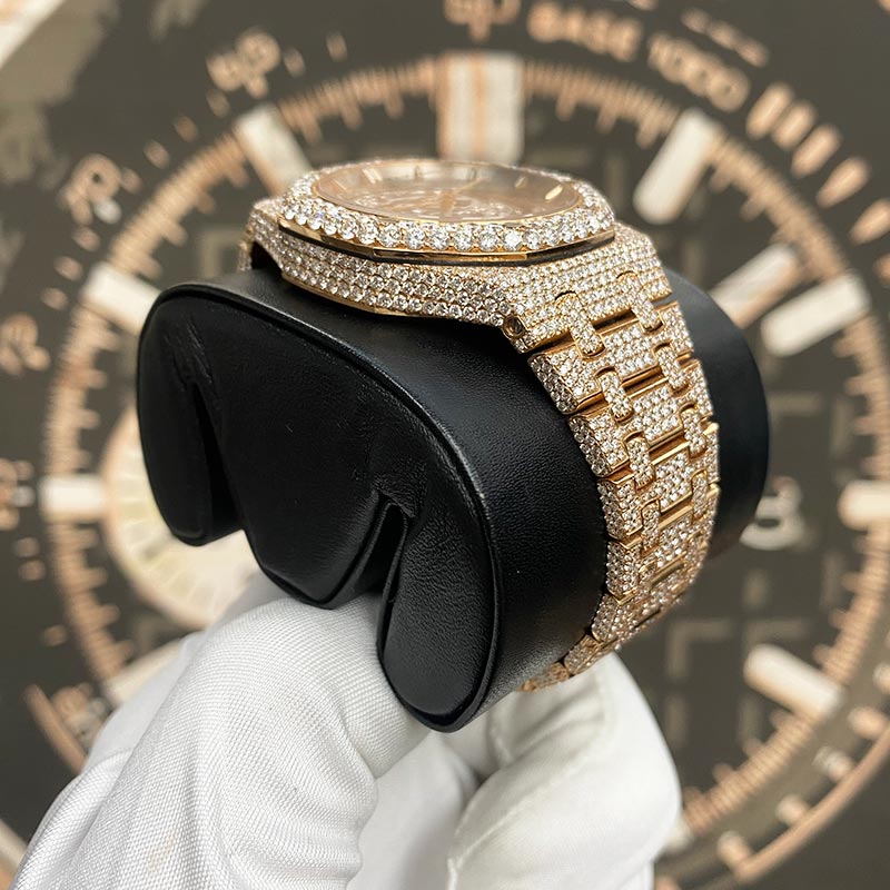 Audemars Piguet Custom Diamond Setting Royal Oak 37mm 15467OR Openworked Dial Pre-Owned - Gotham Trading