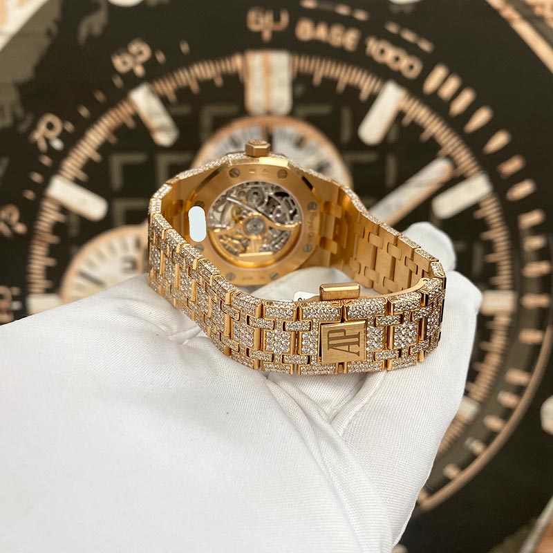 Audemars Piguet Custom Diamond Setting Royal Oak 37mm 15467OR Openworked Dial Pre-Owned - Gotham Trading