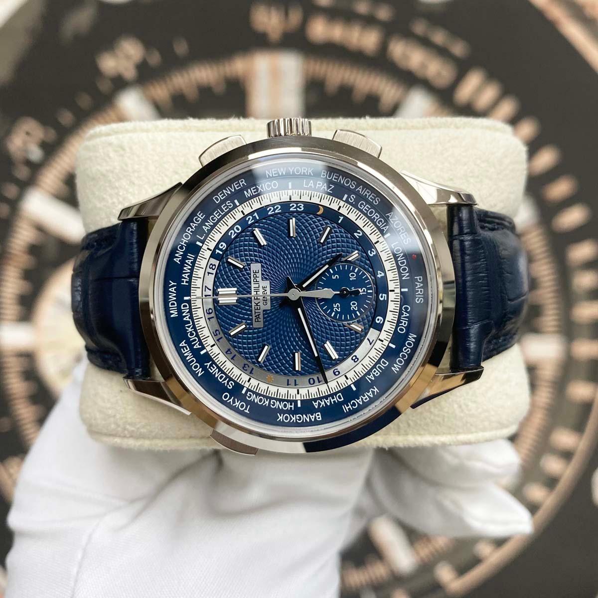 Patek Philippe World Time Chronograph Complication 39mm 5930G Blue Dial Pre-Owned - Gotham Trading