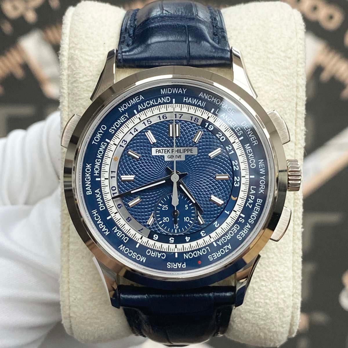 Patek Philippe World Time Chronograph Complication 39mm 5930G Blue Dial Pre-Owned - Gotham Trading