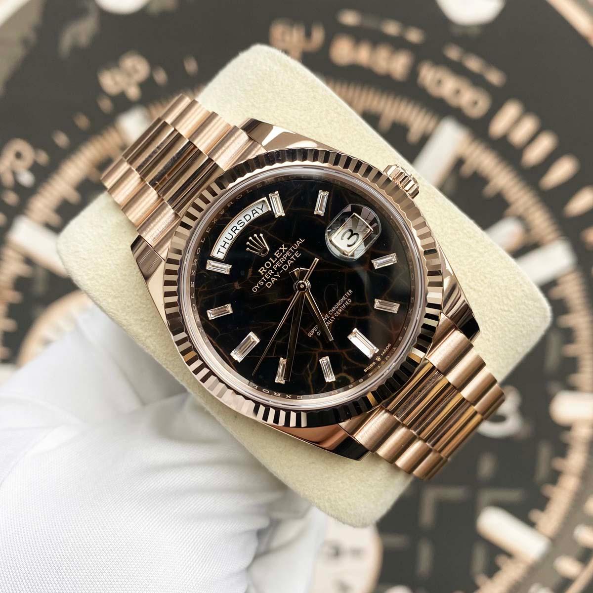Rolex Day-Date 40 Presidential 228235 Fluted Bezel Eisenkiesel Baguette Diamond Dial - Gotham Trading