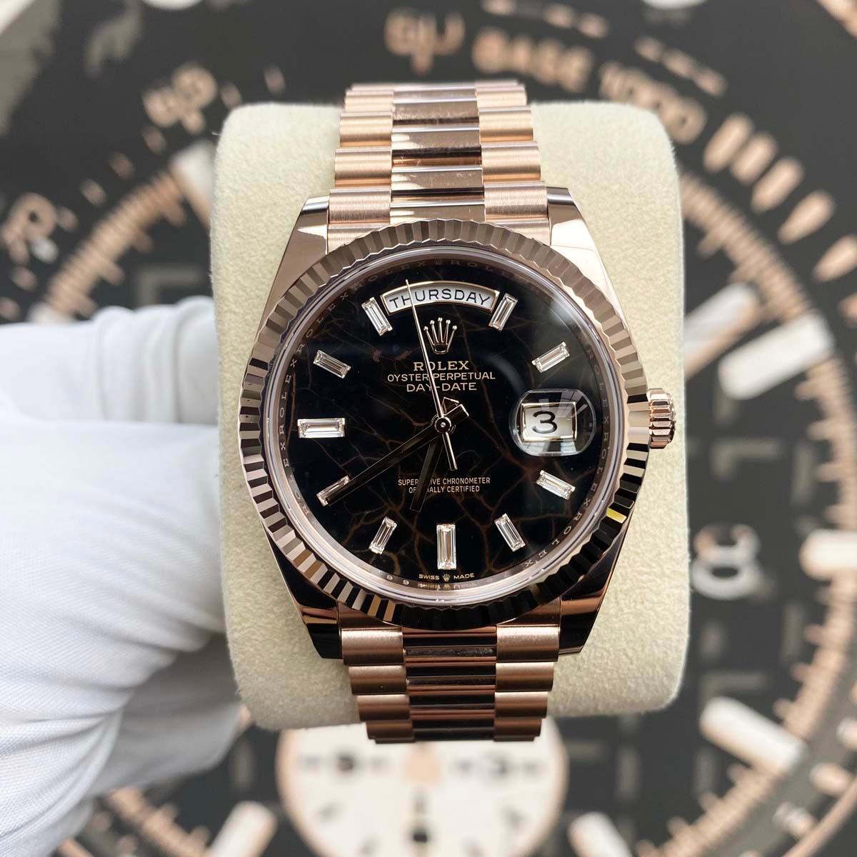 Rolex Day-Date 40 Presidential 228235 Fluted Bezel Eisenkiesel Baguette Diamond Dial - Gotham Trading