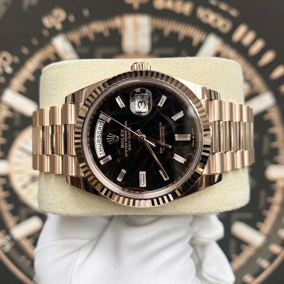Rolex Day-Date 40 Presidential 228235 Fluted Bezel Eisenkiesel Baguette Diamond Dial - Gotham Trading