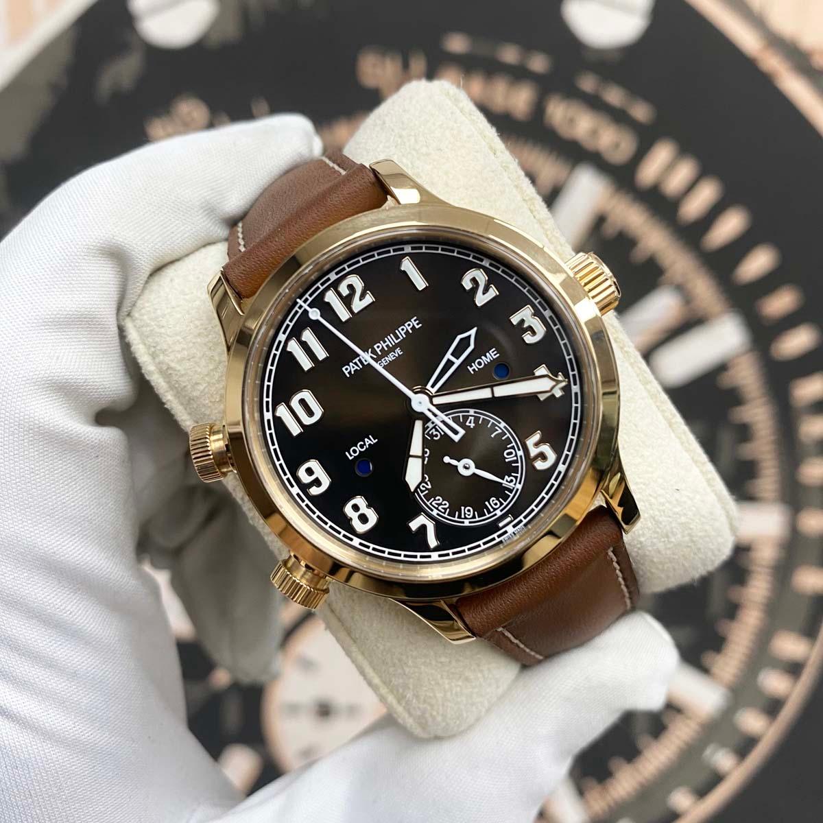 Patek Philippe Calatrava Pilot Travel Time Complication 37mm 7234R-001 Brown Dial - Gotham Trading