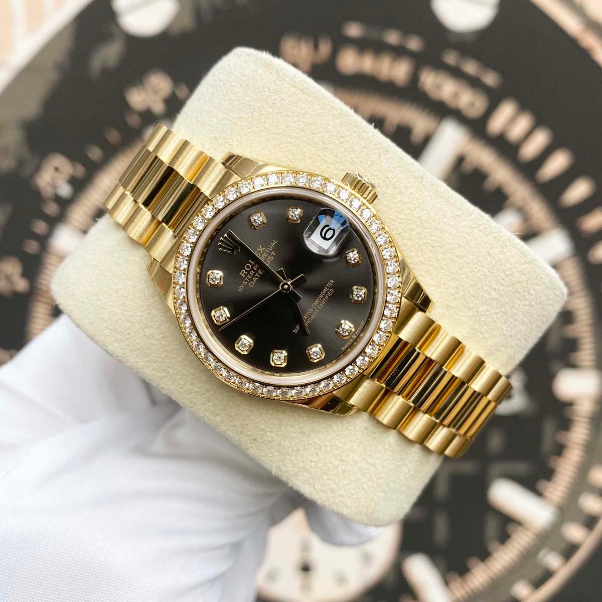 Rolex Datejust Dark Grey Diamond Dial Diamond Bezel 31mm 278288RBR - Gotham Trading