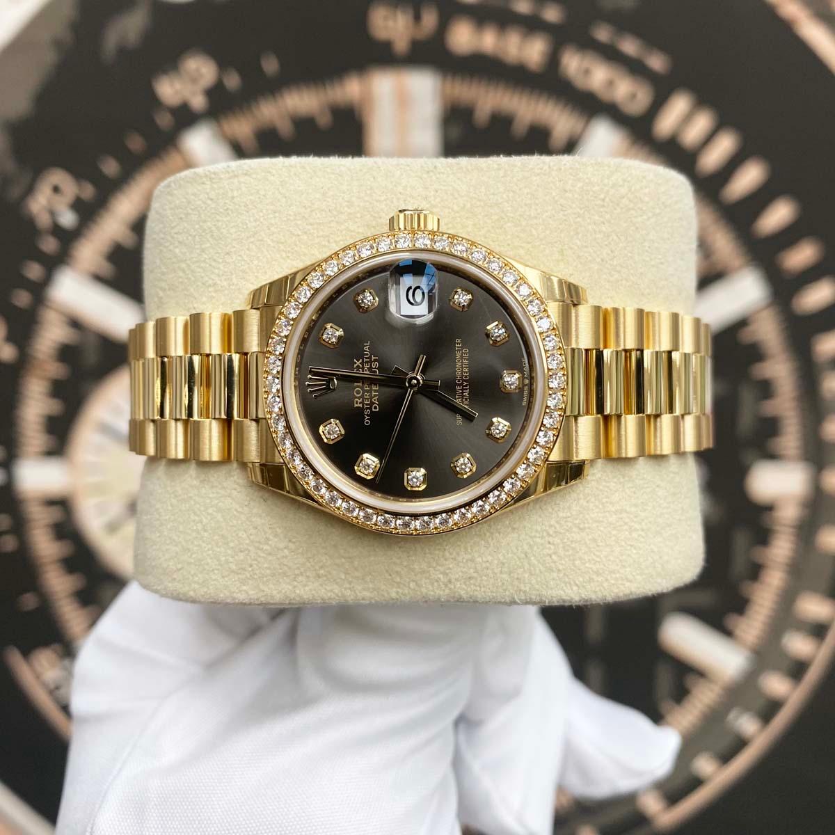 Rolex Datejust Dark Grey Diamond Dial Diamond Bezel 31mm 278288RBR - Gotham Trading