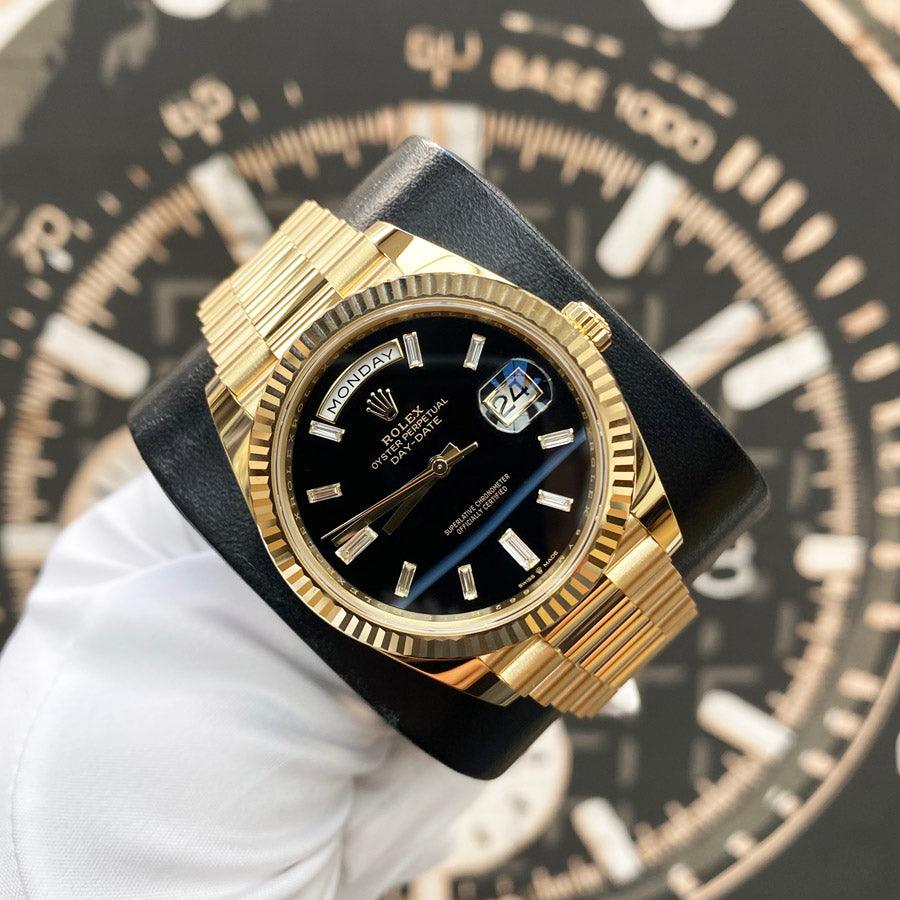 Rolex Day-Date 40 Presidential 228238 Fluted Bezel Onyx Black Diamond Dial - Gotham Trading