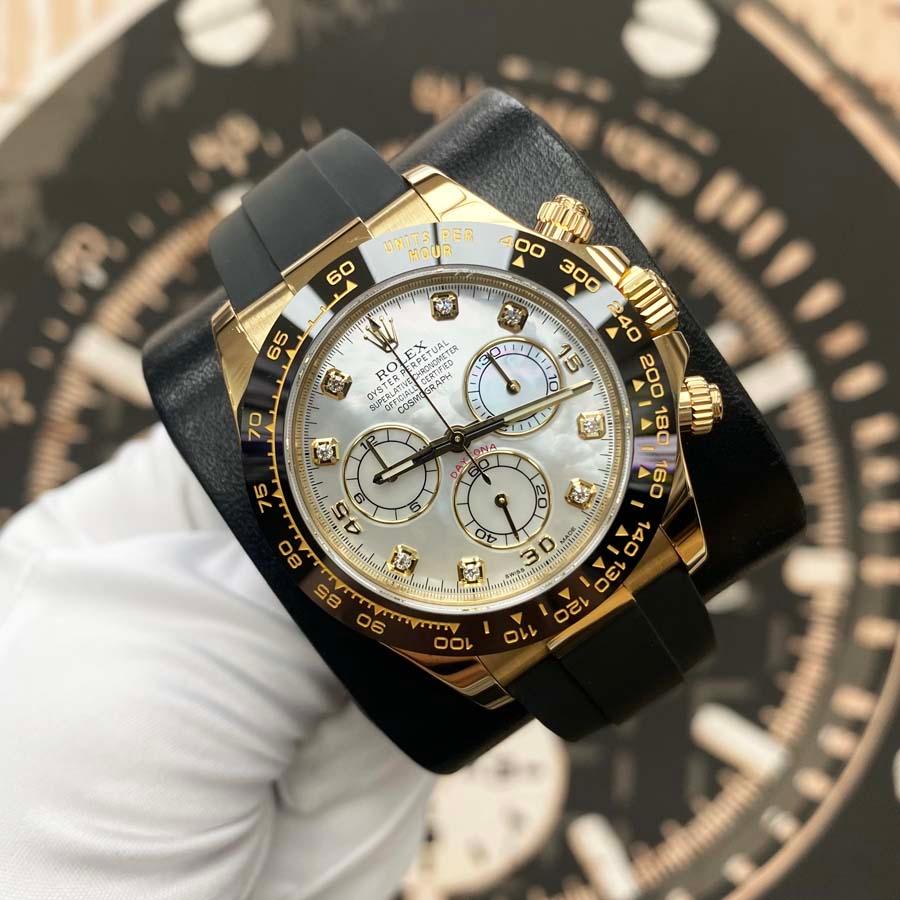 Rolex Daytona 40mm Oyster Flex 116518LN White Mother Of Pearl Diamond Dial - Gotham Trading