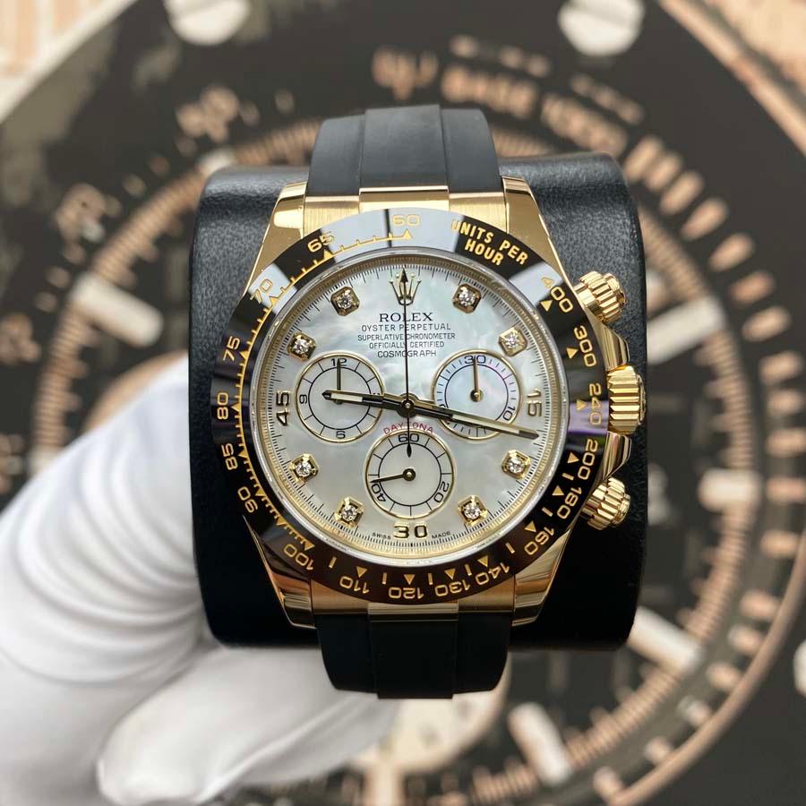 Rolex Daytona 40mm Oyster Flex 116518LN White Mother Of Pearl Diamond Dial - Gotham Trading