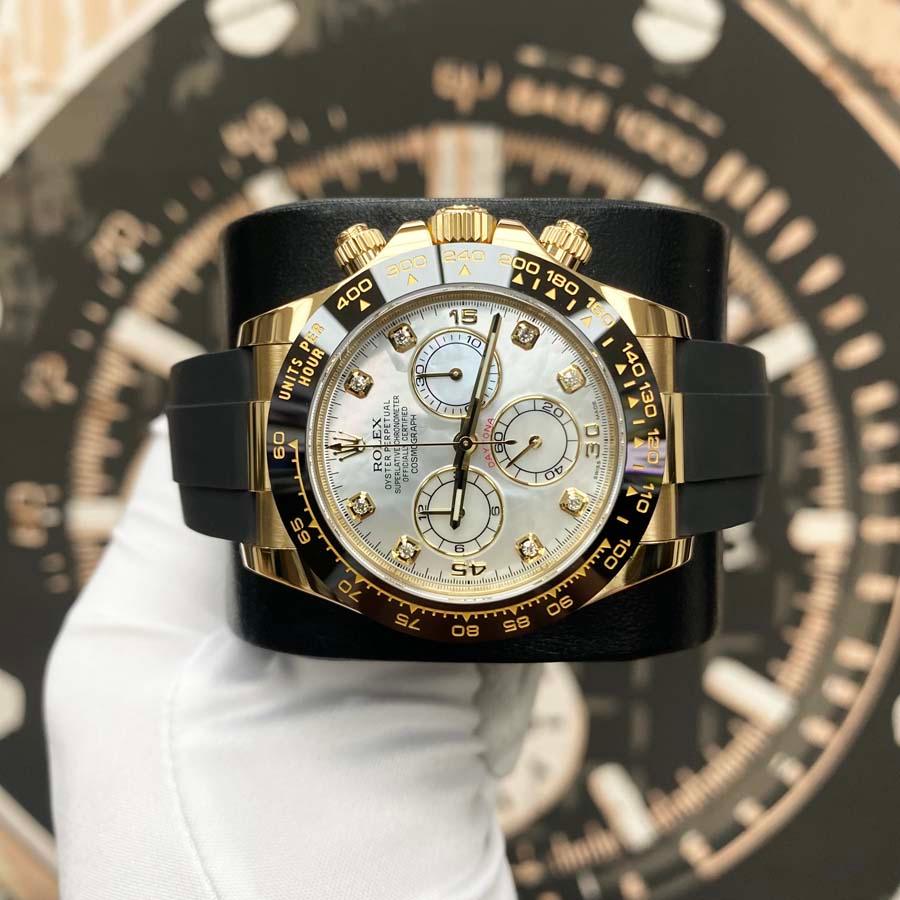 Rolex Daytona 40mm Oyster Flex 116518LN White Mother Of Pearl Diamond Dial - Gotham Trading