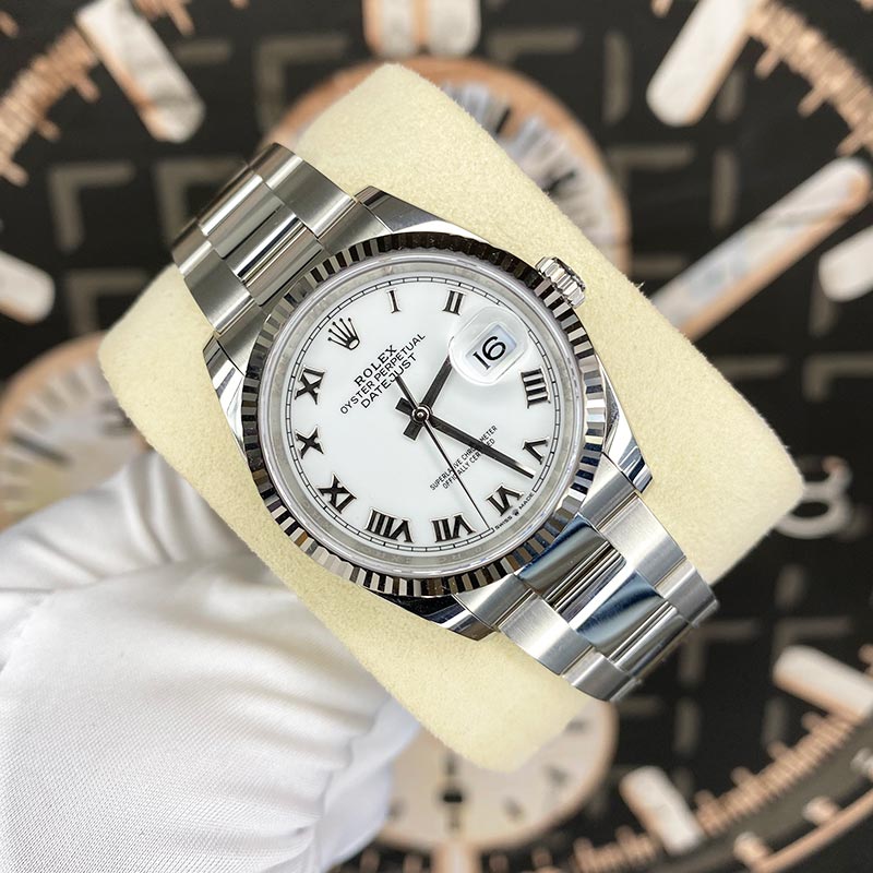 Rolex Datejust White Roman Numeral Dial Fluted Bezel 36mm 126234
