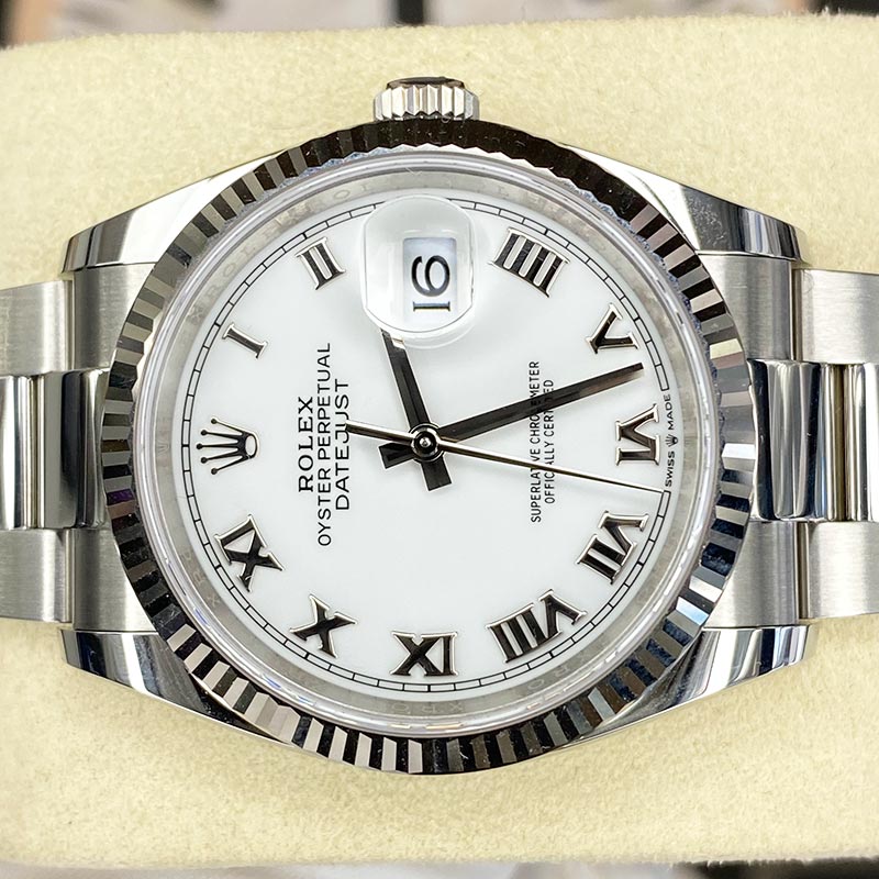 Rolex Datejust White Roman Numeral Dial Fluted Bezel 36mm 126234