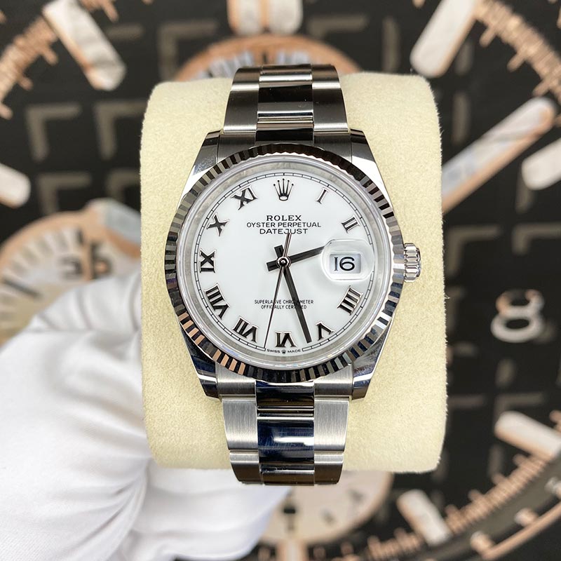 Rolex Datejust White Roman Numeral Dial Fluted Bezel 36mm 126234