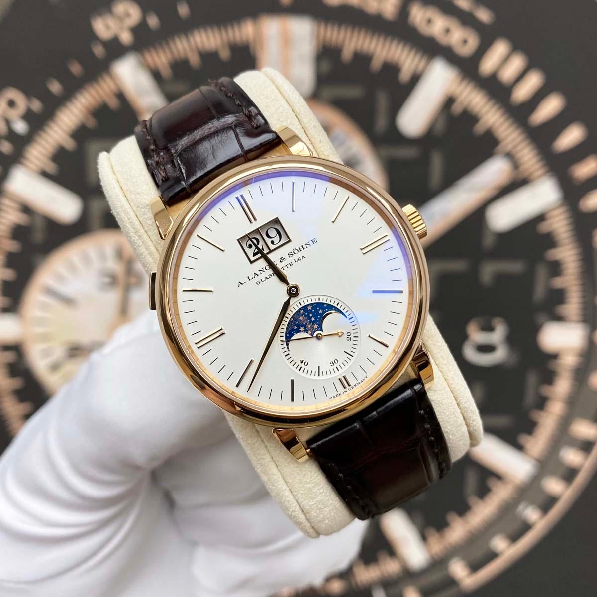 A. Lange & Sohne Saxonia 18kt Rose Gold Moon Phase Automatic 384.031 White Dial - Gotham Trading