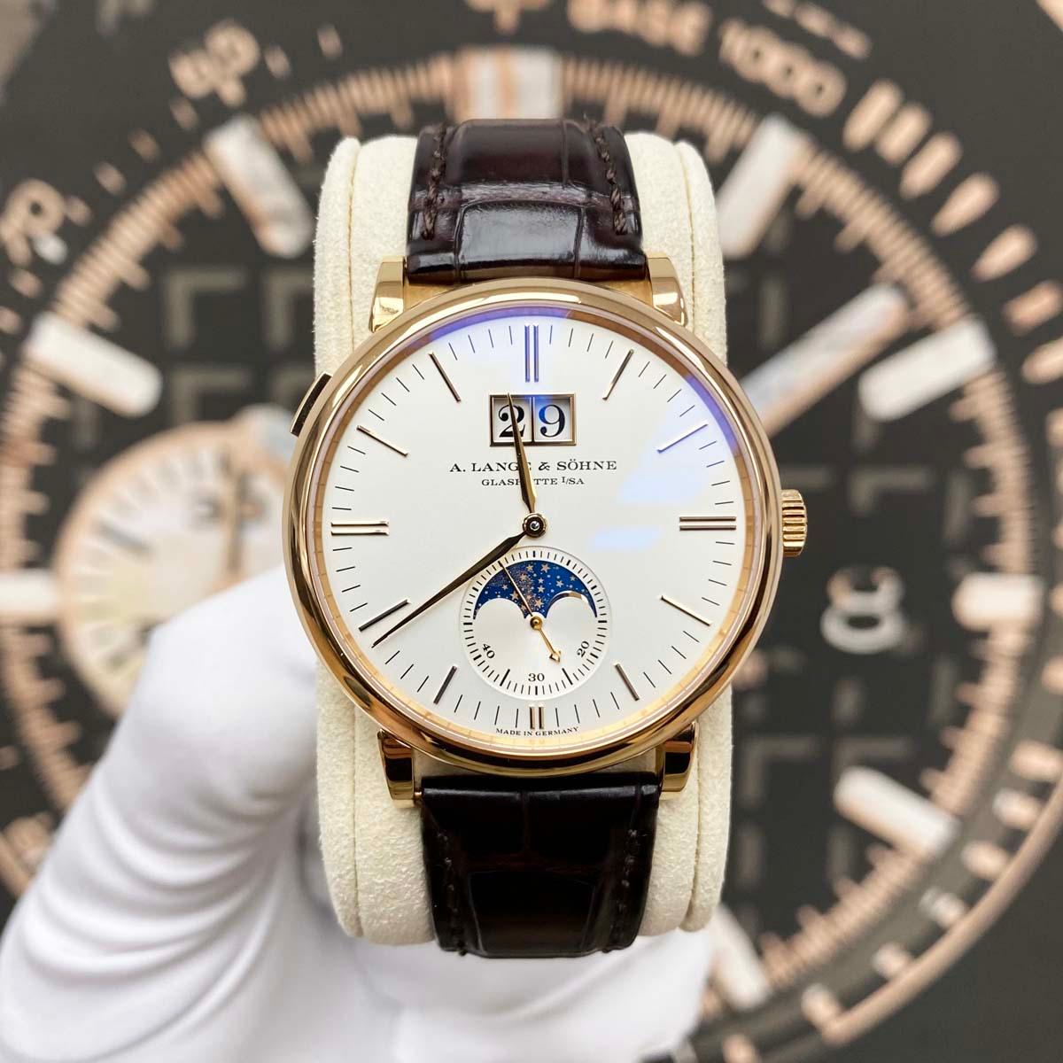 A. Lange & Sohne Saxonia 18kt Rose Gold Moon Phase Automatic 384.031 White Dial - Gotham Trading