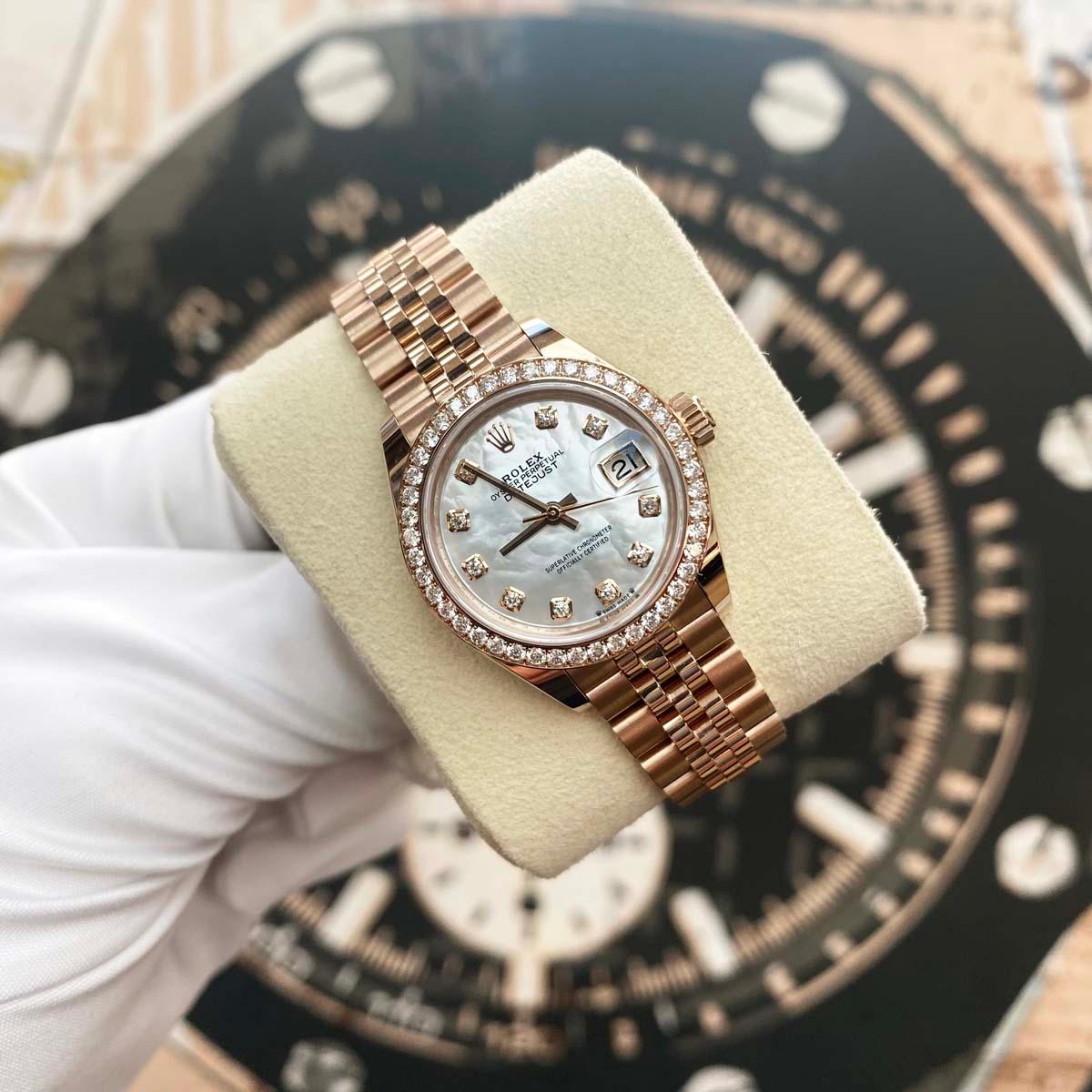 Rolex Lady-Datejust Mother Of Pearl Diamond Dial Diamond Bezel 28mm 279135RBR - Gotham Trading