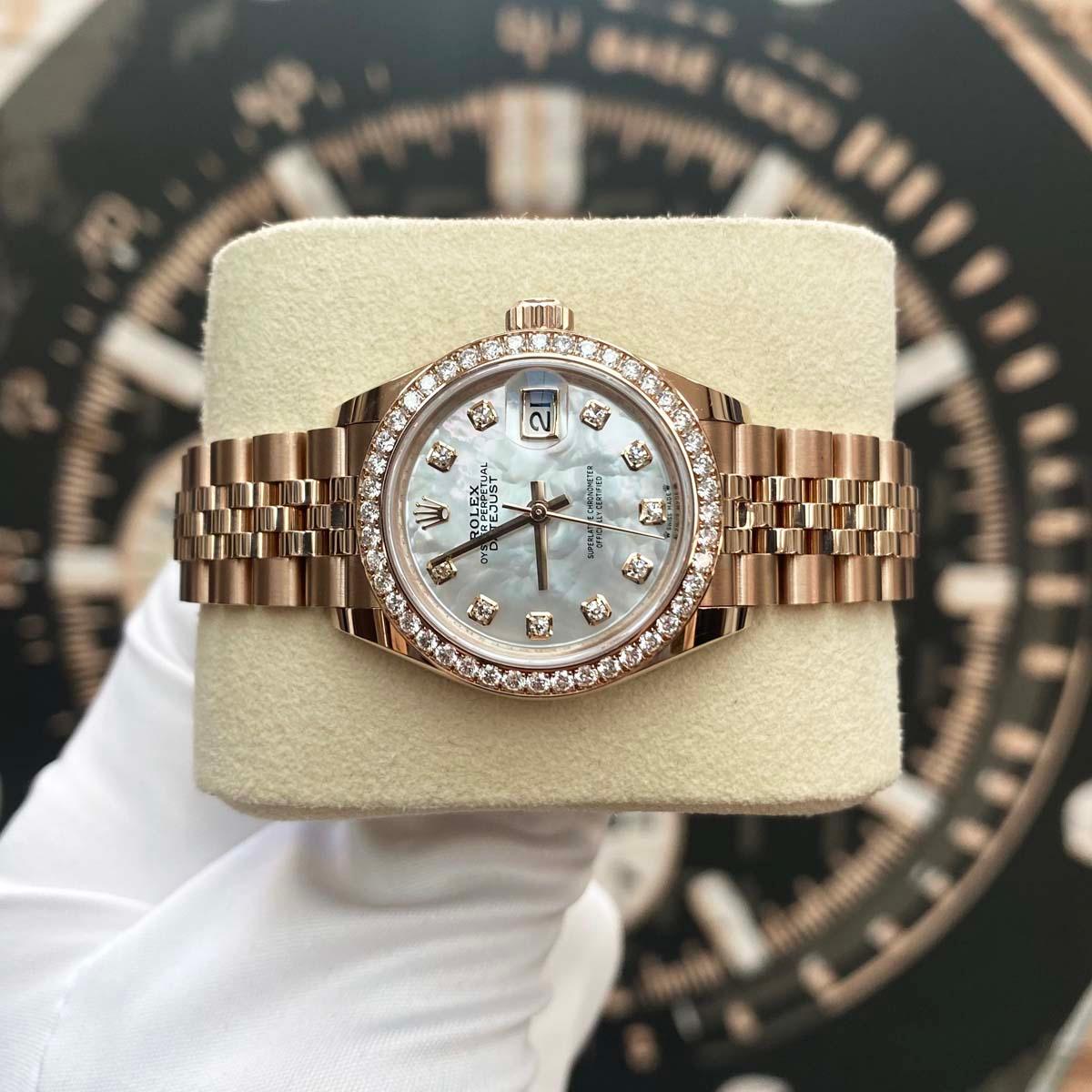 Rolex Lady-Datejust Mother Of Pearl Diamond Dial Diamond Bezel 28mm 279135RBR - Gotham Trading