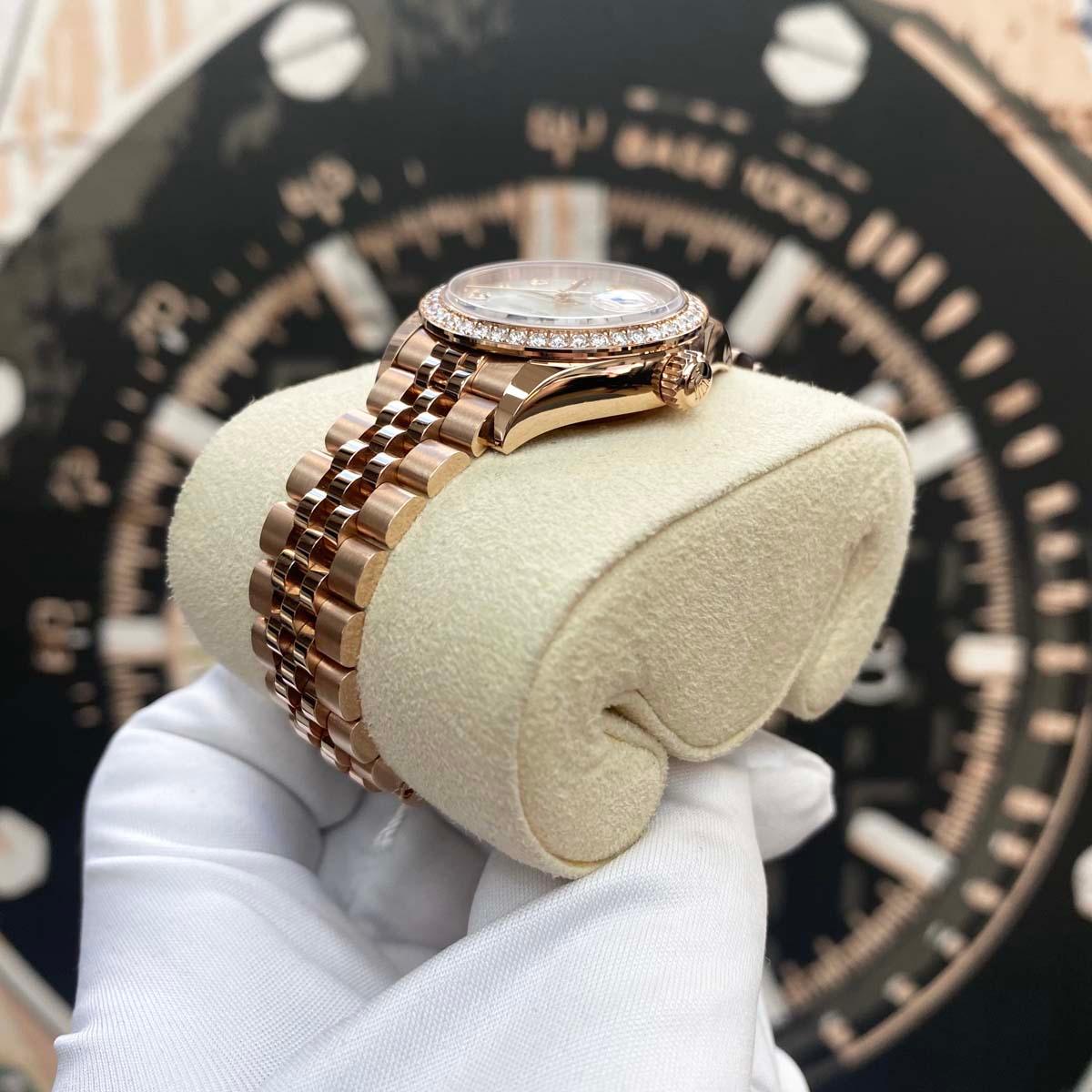 Rolex Lady-Datejust Mother Of Pearl Diamond Dial Diamond Bezel 28mm 279135RBR - Gotham Trading