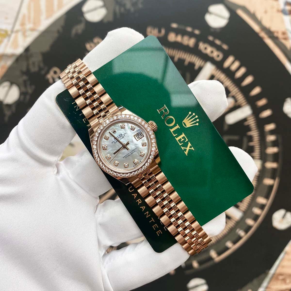 Rolex Lady-Datejust Mother Of Pearl Diamond Dial Diamond Bezel 28mm 279135RBR - Gotham Trading