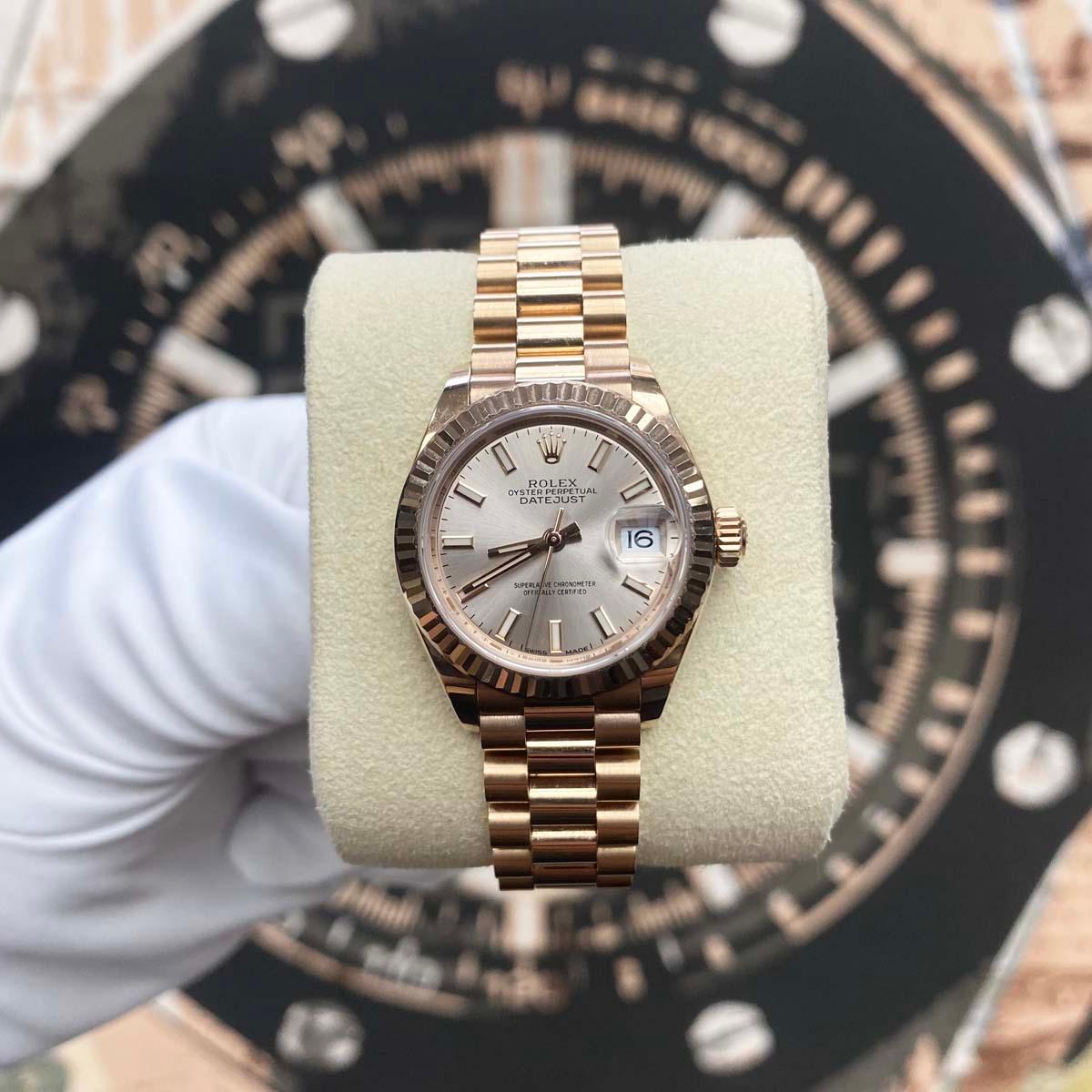 Rolex Lady-Datejust Pink Sundust Dial Fluted Bezel 28mm 279175 Pre-Owned - Gotham Trading