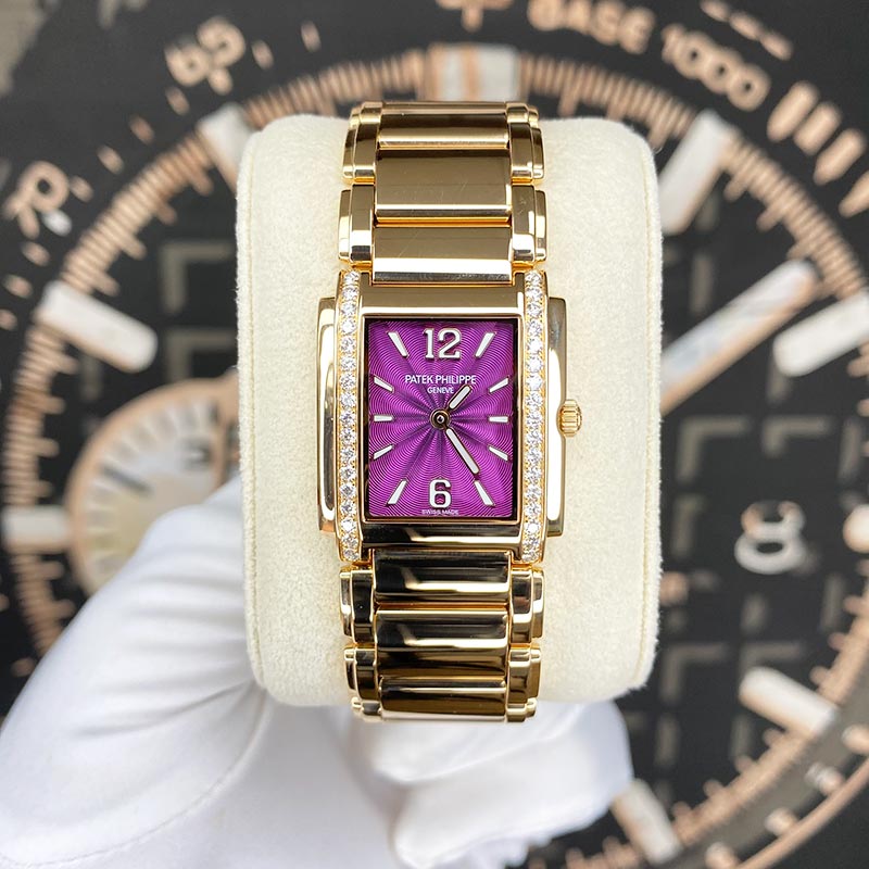 Patek Philippe Twenty~4 Ladies Quartz Rose Gold 4910/1201R-010 Purple Dial Diamond Bezel