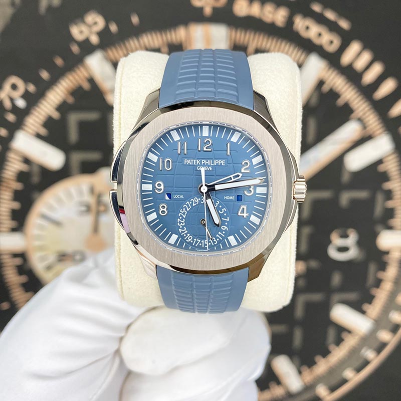 Patek Philippe Aquanaut White Gold Travel Time Baby Blue Dial 5164G-001