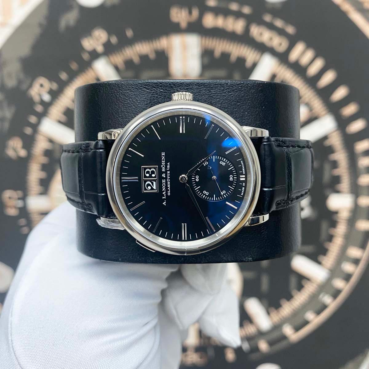 A. Lange & Sohne Saxonia 18kt White Gold Big Date Automatic Black Dial 381.029 - Gotham Trading