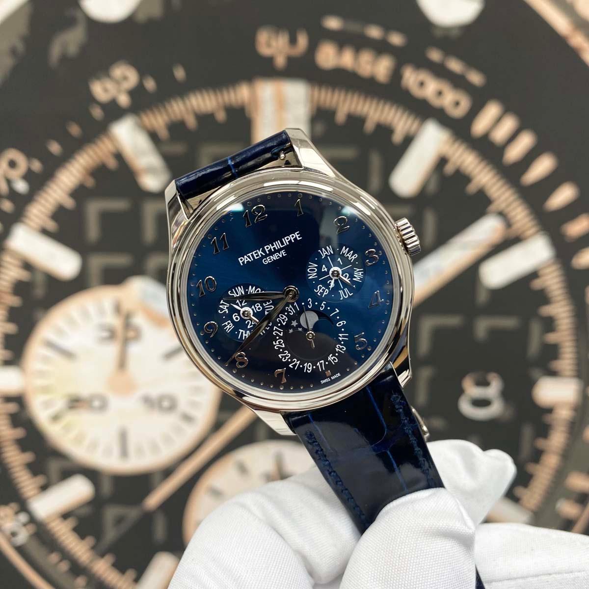 Patek Philippe Extra-Thin Grand Complications Perpetual Calendar Moon Phase 39mm 5327G Blue Dial Pre-Owned - Gotham Trading