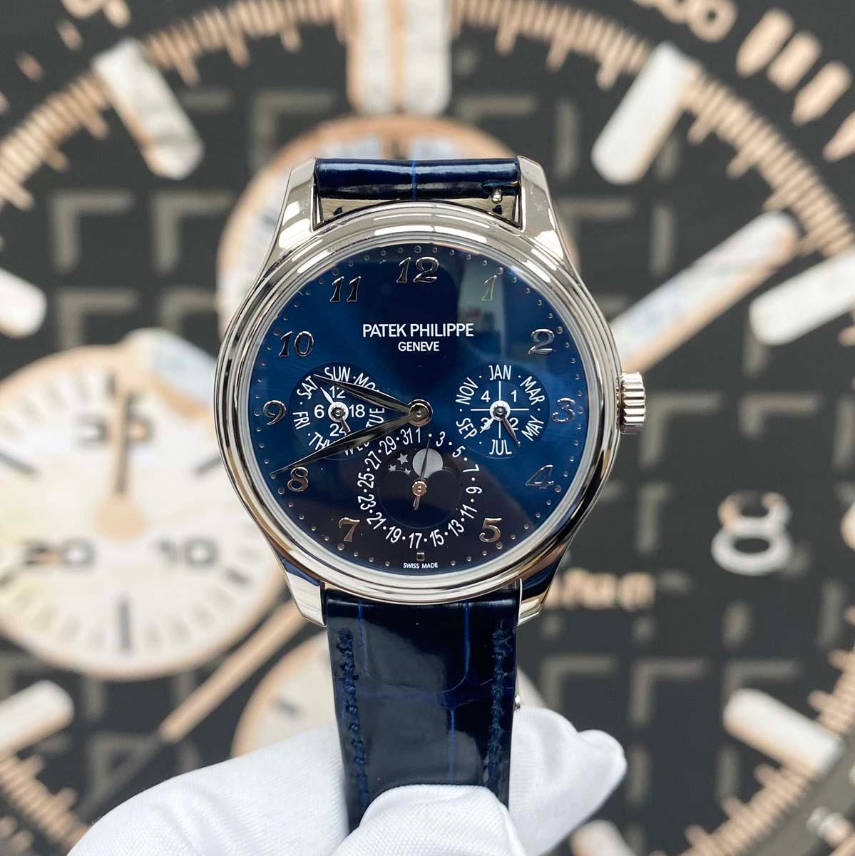 Patek Philippe Extra-Thin Grand Complications Perpetual Calendar Moon Phase 39mm 5327G Blue Dial Pre-Owned - Gotham Trading