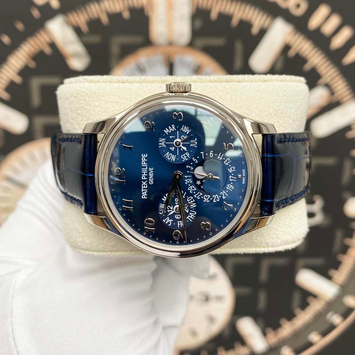 Patek Philippe Extra-Thin Grand Complications Perpetual Calendar Moon Phase 39mm 5327G Blue Dial Pre-Owned - Gotham Trading