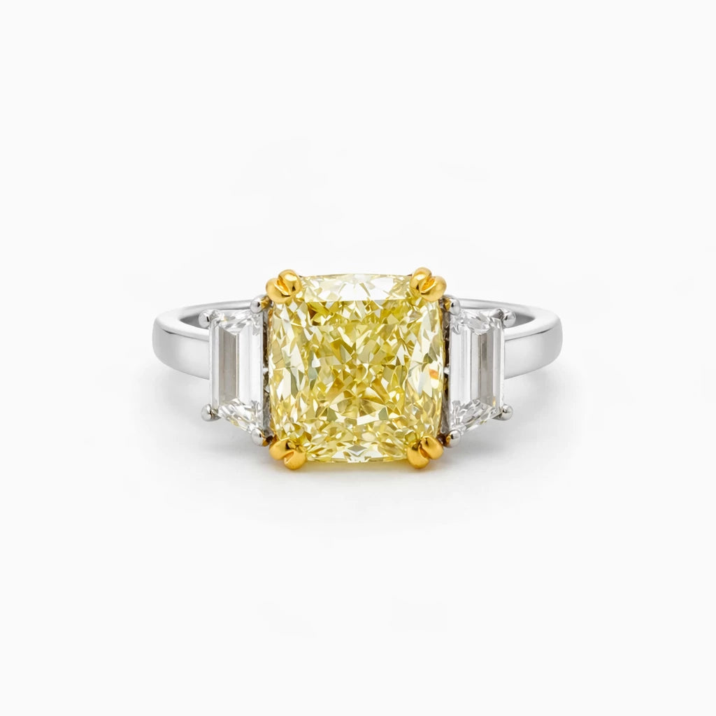 22K Y /14K W - 3.59CT Natural Fancy Yellow Diamond 0.70CT Natural White Diamond Ring