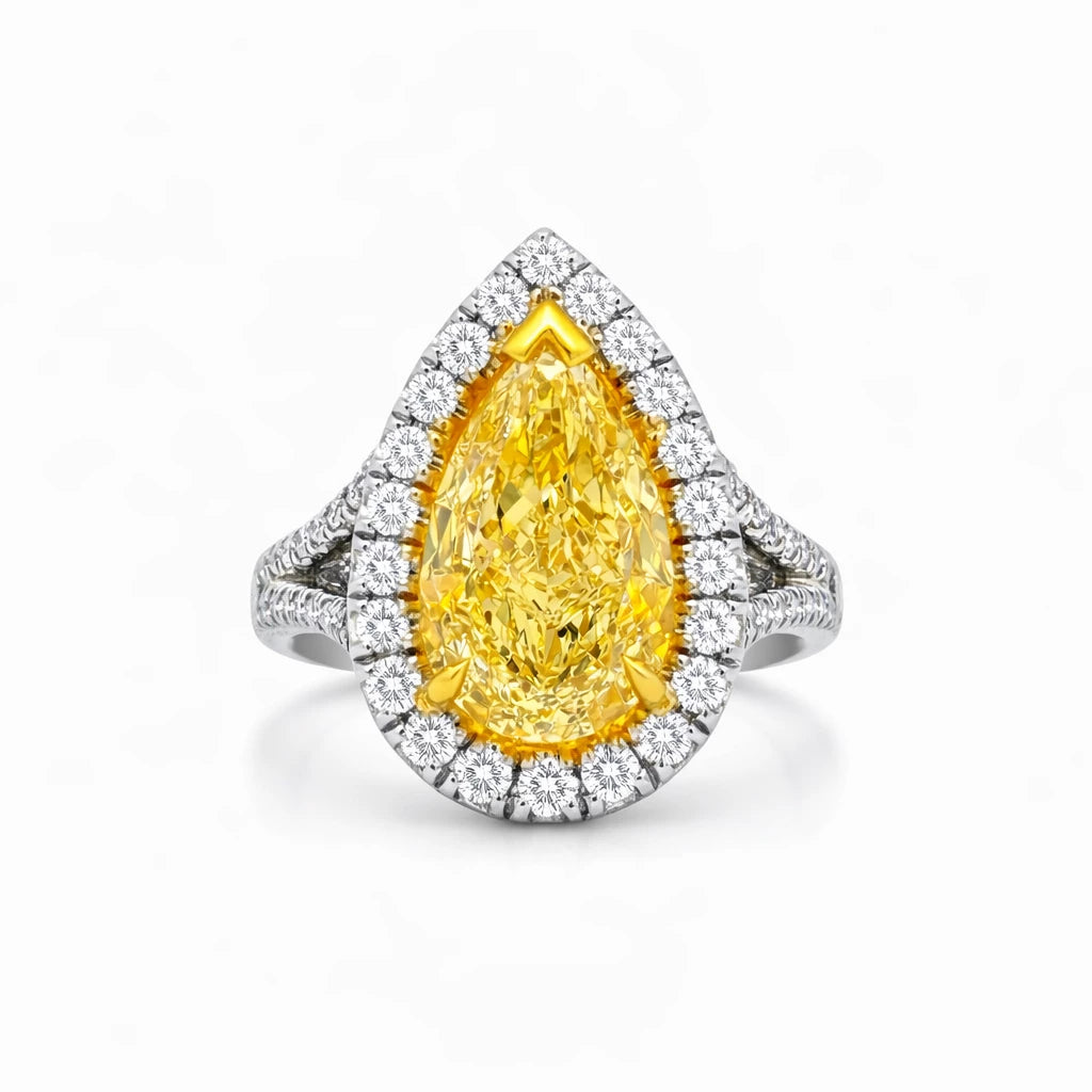Platinum 5.63Ct Pear LGD Yellow 1Ct Natural Side Diamond Ring IGI: LG712575553