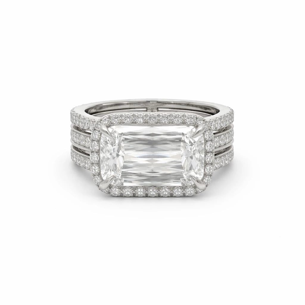 Platinum 5.07 Ct F VS1 Ashoka Cut LGD Triple Band 1.27 Ct Natural Diamond Ring