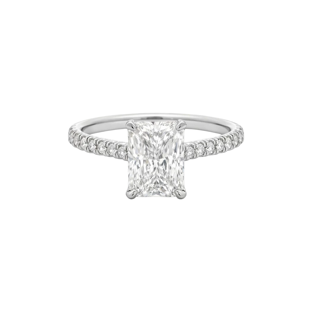 Platinum Engagement Ring with Emerald-Cut Diamond and White Gold Band
