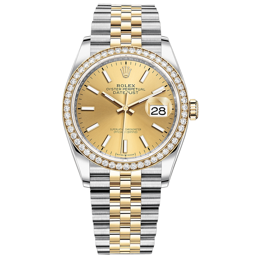 Rolex Datejust Champagne Dial Diamond Bezel 36mm 126283RBR