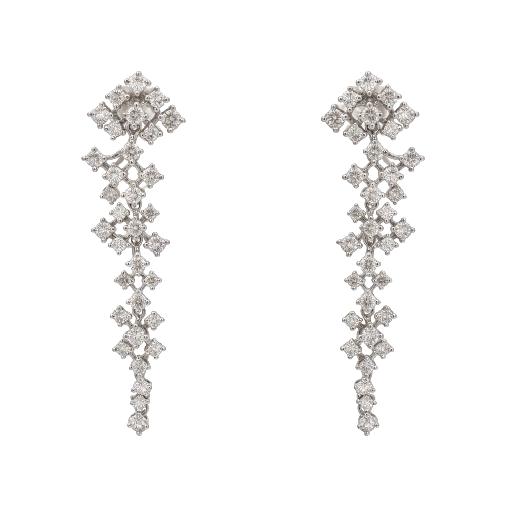 Round Brilliant Cut Diamond Multi-Cluster Dangle Earrings in 18k White Gold