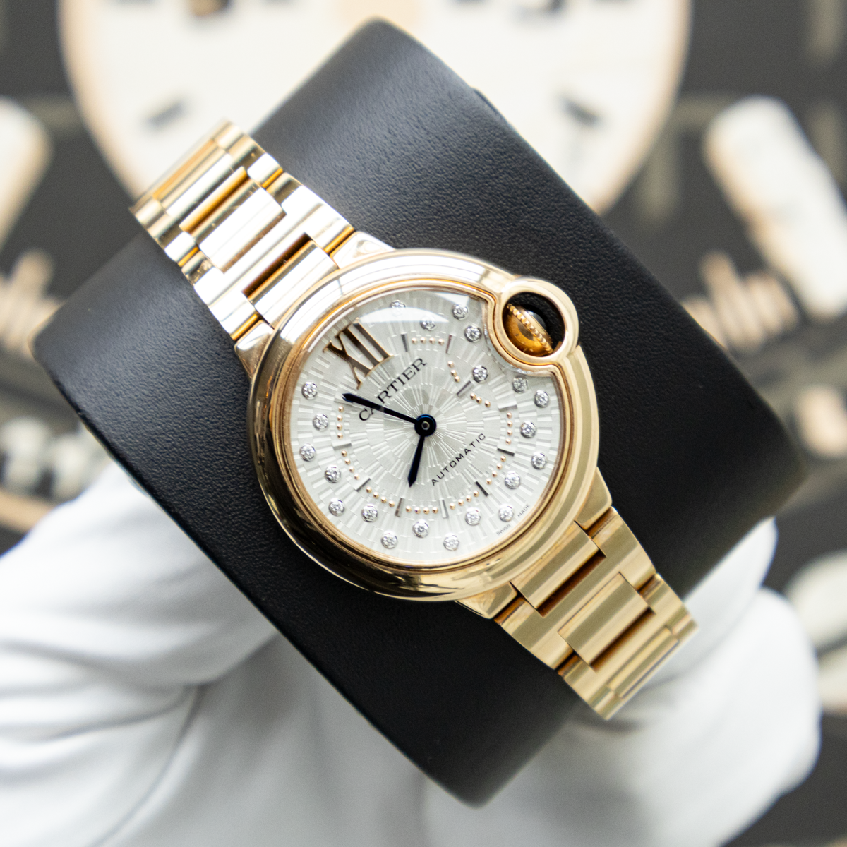 Cartier Ballon Bleu WGBB0054 33mm Silver Diamond Dial Pre-Owned