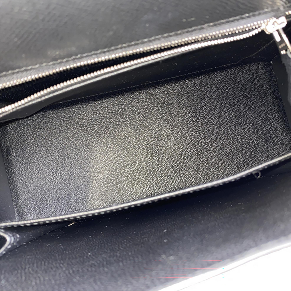 HERMÈS Kelly 25 Black Epsom Sellier Leather Bag Silver Hardware Pre-Owned