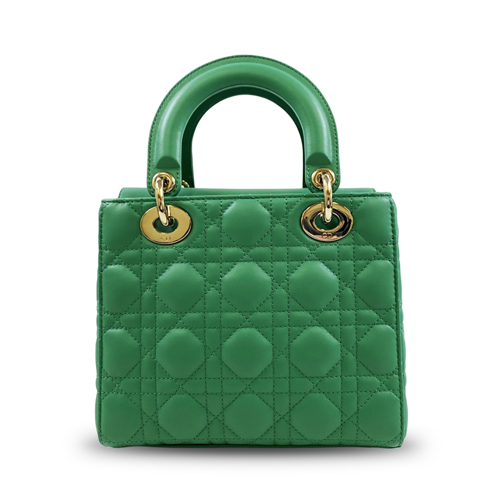 CHRISTIAN DIOR Lady Dior Green Cannage Lambskin Bag Pre-Owned