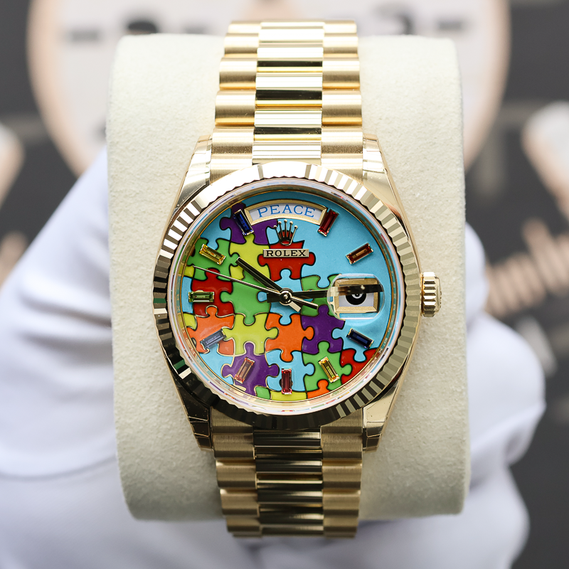 Rolex Day-Date 36mm "Puzzle Emoji" 128238 Gem-Set Enamel Dial