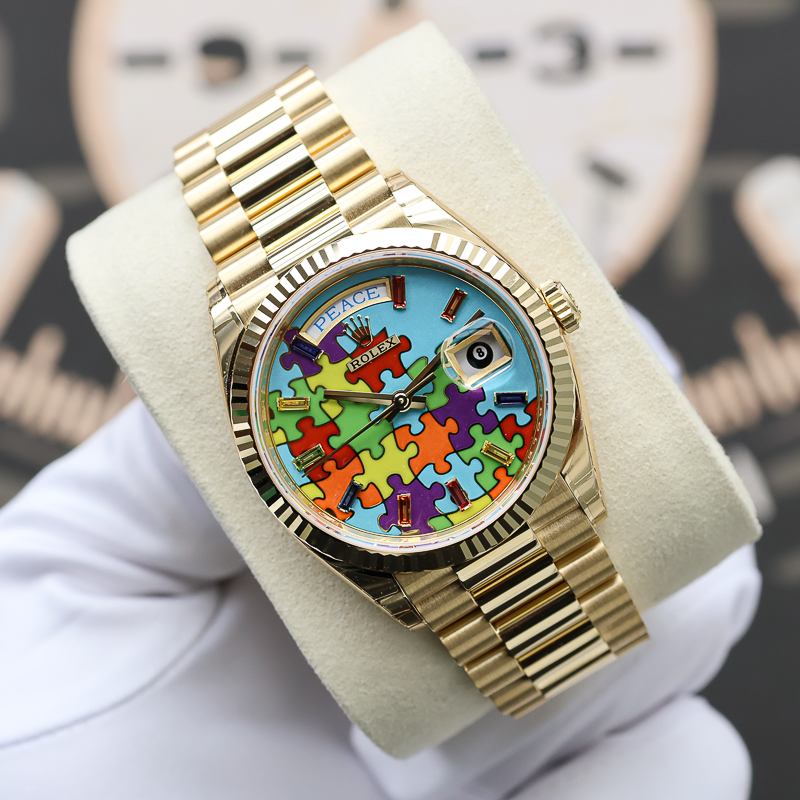 Rolex Day-Date 36mm "Puzzle Emoji" 128238 Gem-Set Enamel Dial