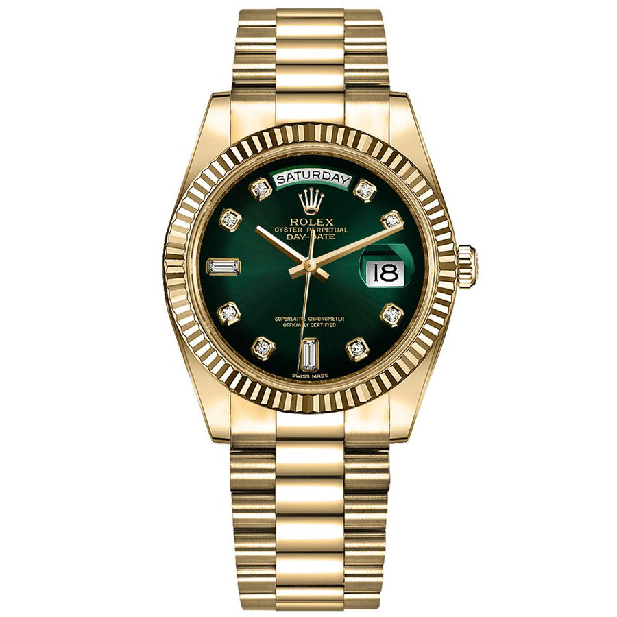 Rolex Day-Date 36mm Presidential 128238 Fluted Bezel Green Diamond Dial