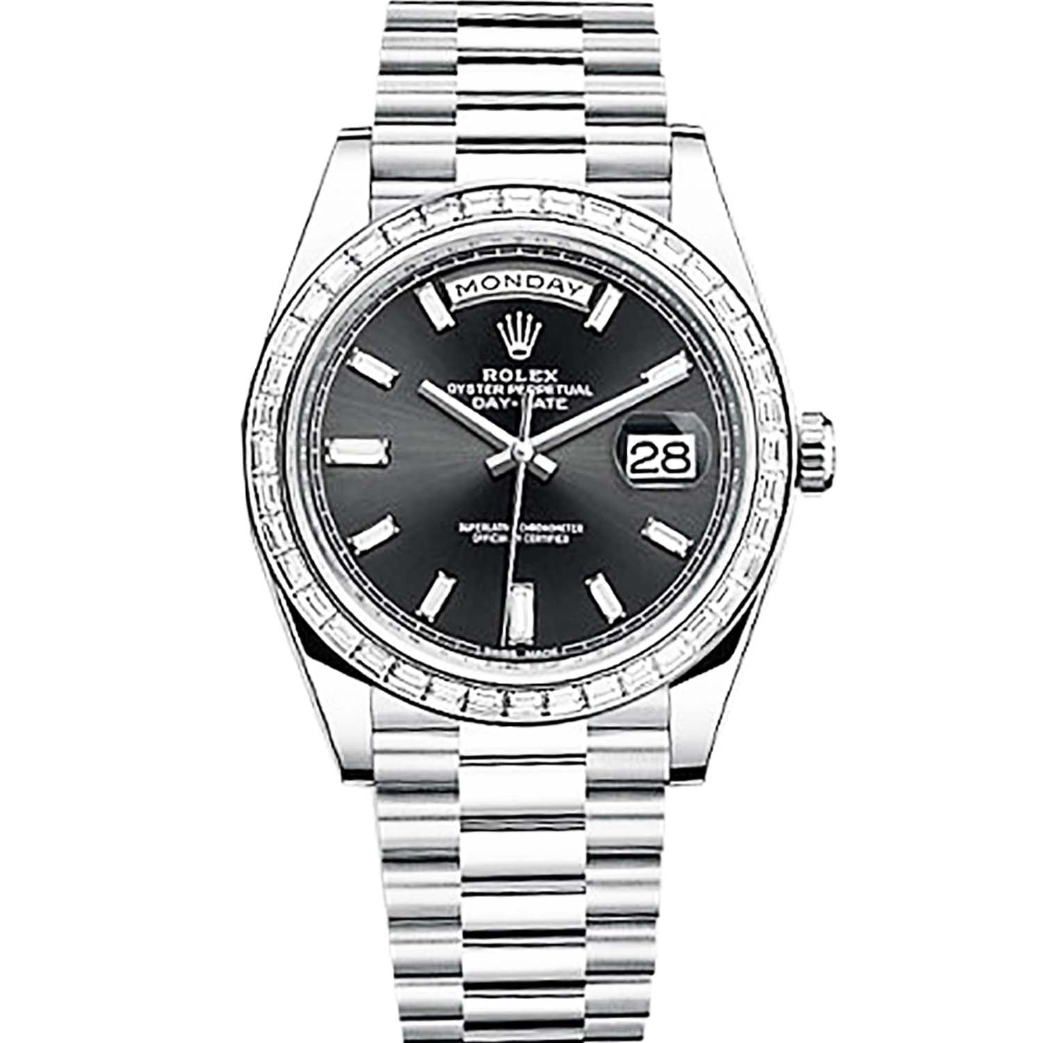 Rolex Day-Date 40 Platinum Diamond Bezel Black Dial 228396TBR