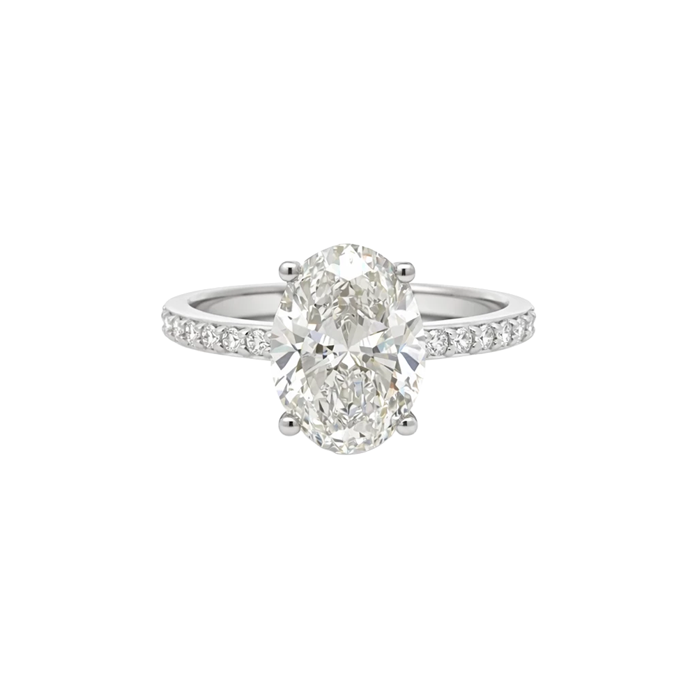 14Kw Ov LGD 3.59ct IGI, G,VS2 w/ 12 RD 0.18ct Ring