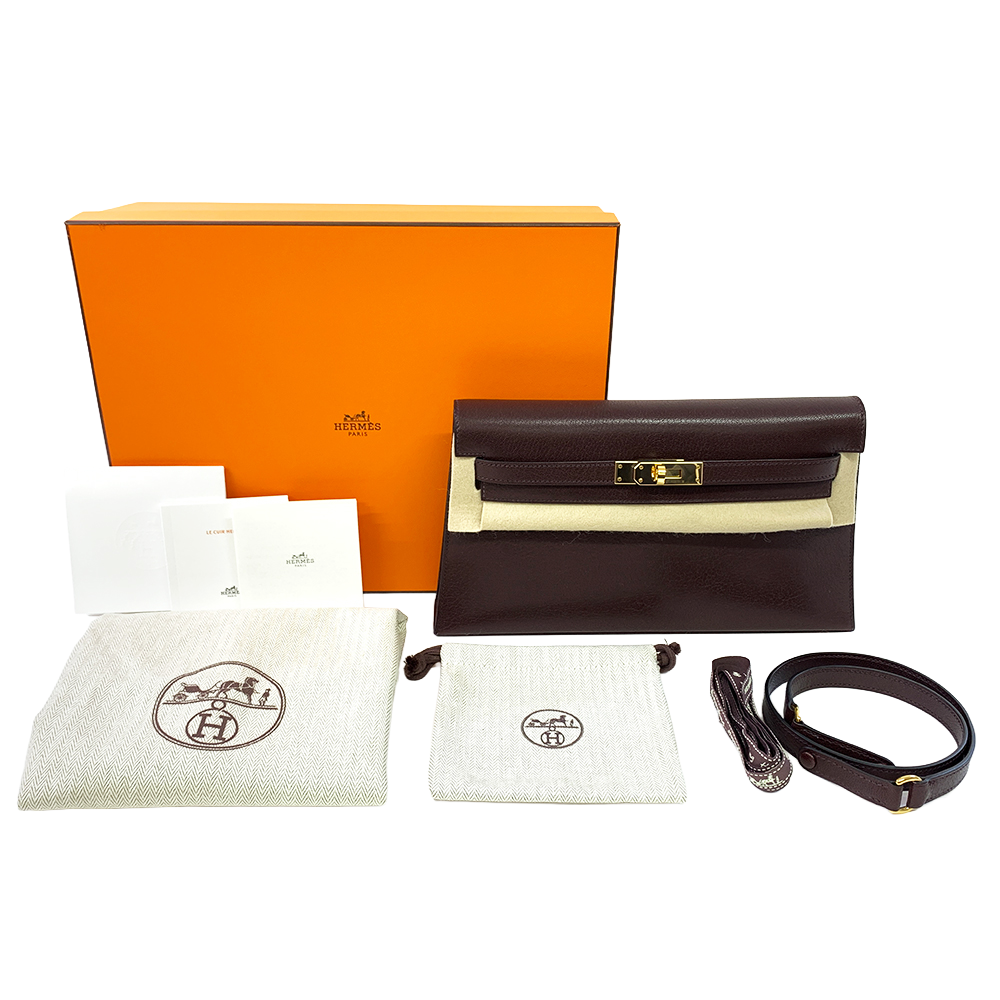 HERMES Kelly Cut 18cm Rouge Mysore Goatskin Leather Bag Gold Hardware Pre-Owned