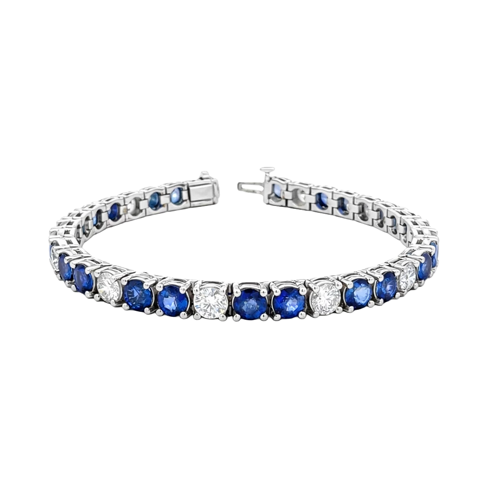 14k White Gold 5.5cttw Natural Diamond 12.6cttw Saphire 19.4g Bracelet