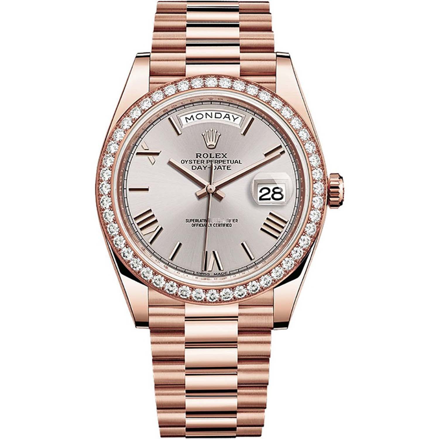 Rolex Day-Date 40 Presidential 228345RBR Diamond Bezel Sundust Dial